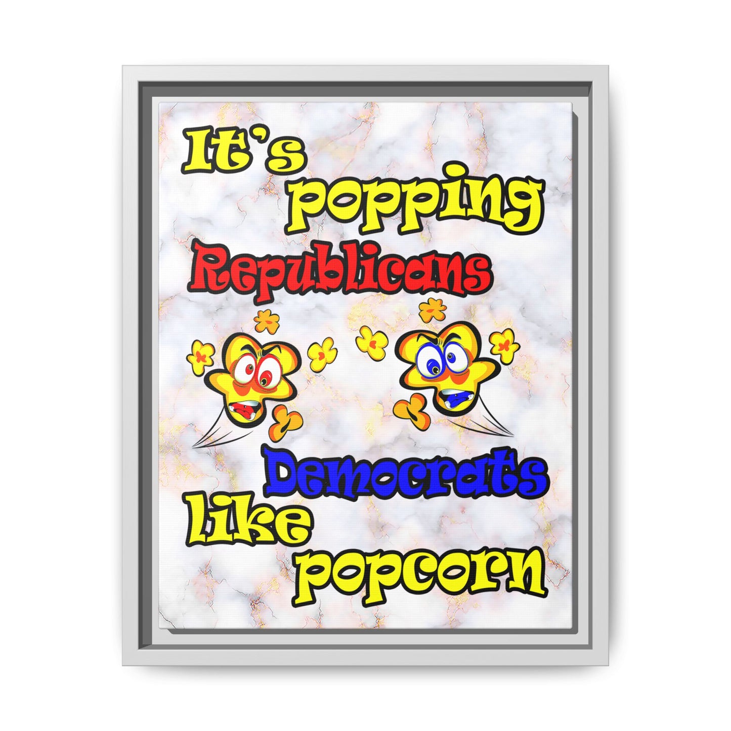 popping like popcorn - framed canvas art (white marble)