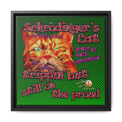 schrodinger's cat - framed canvas art (logo green)