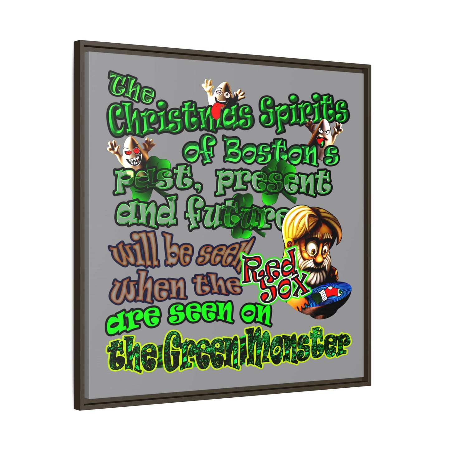 christmas spirits of boston - framed canvas art (grey)