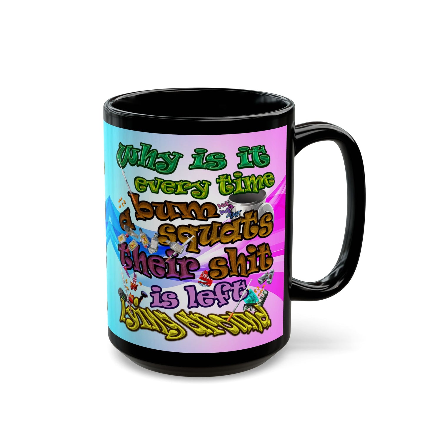the bum's shit - Black Mug (light blue-pink wave)