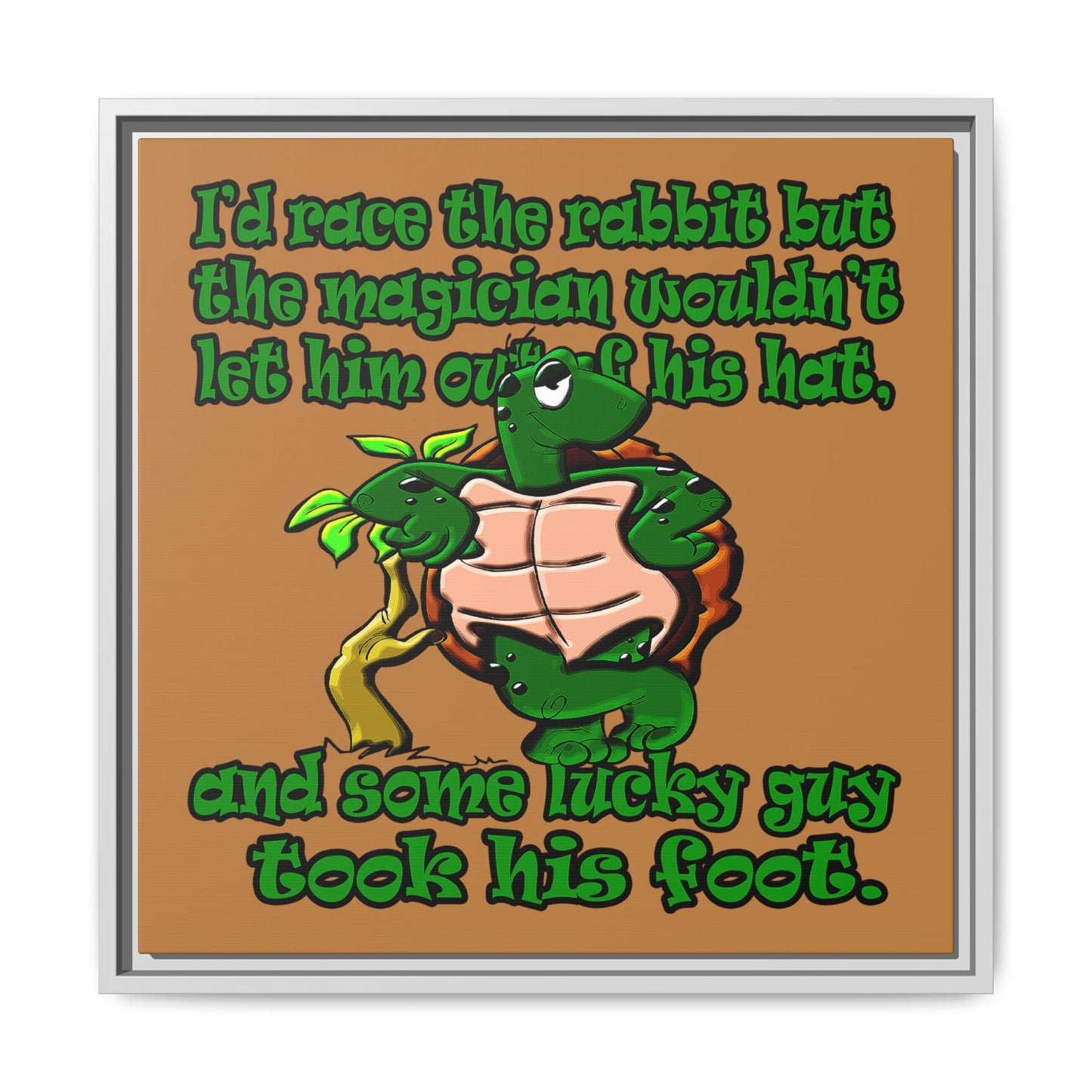 turtle race - framed canvas art (light brown)