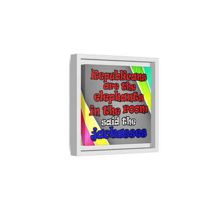 donkeys and elephants - framed canvas art (rainbow split)