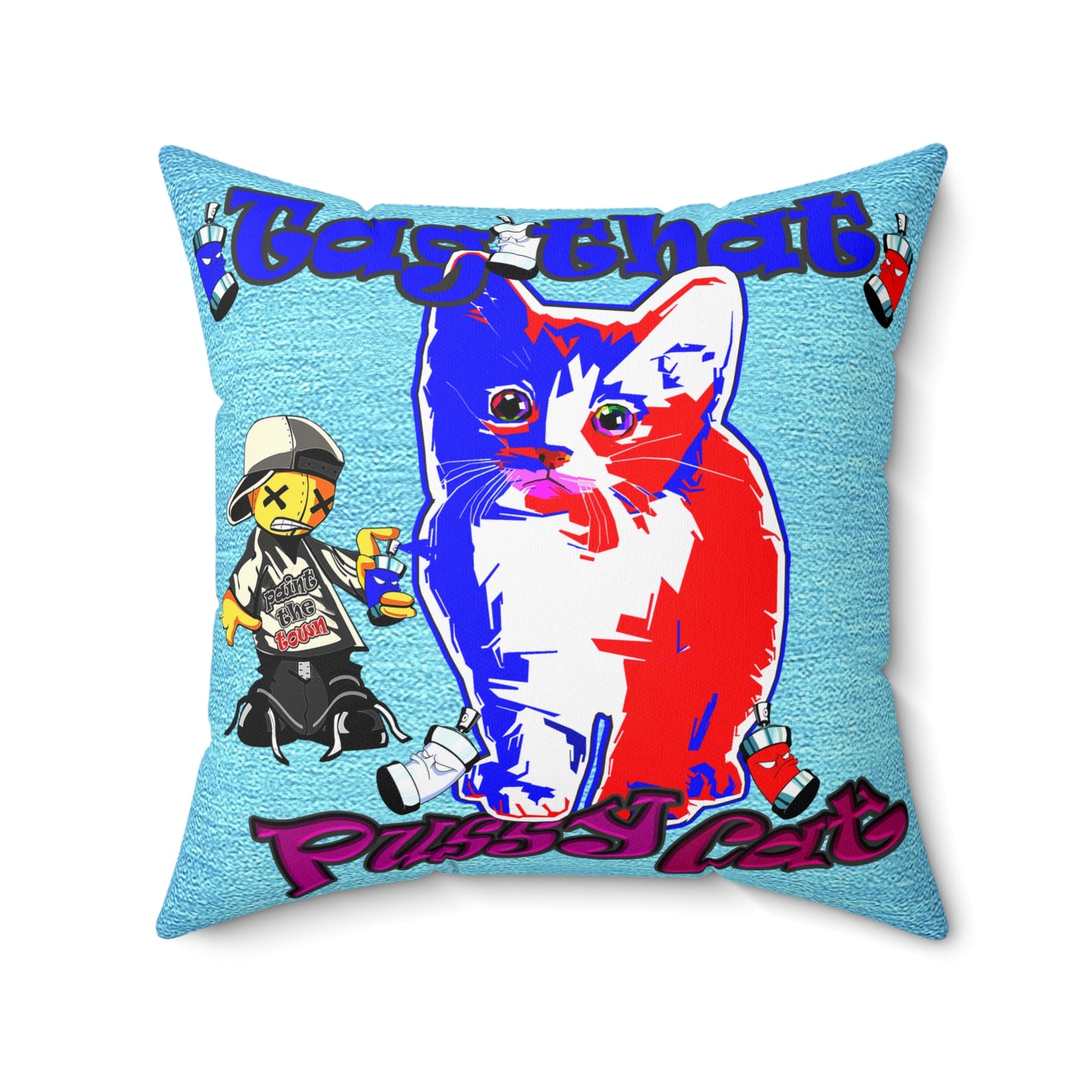 tag that - Spun Polyester Square Pillow - (faded blue)