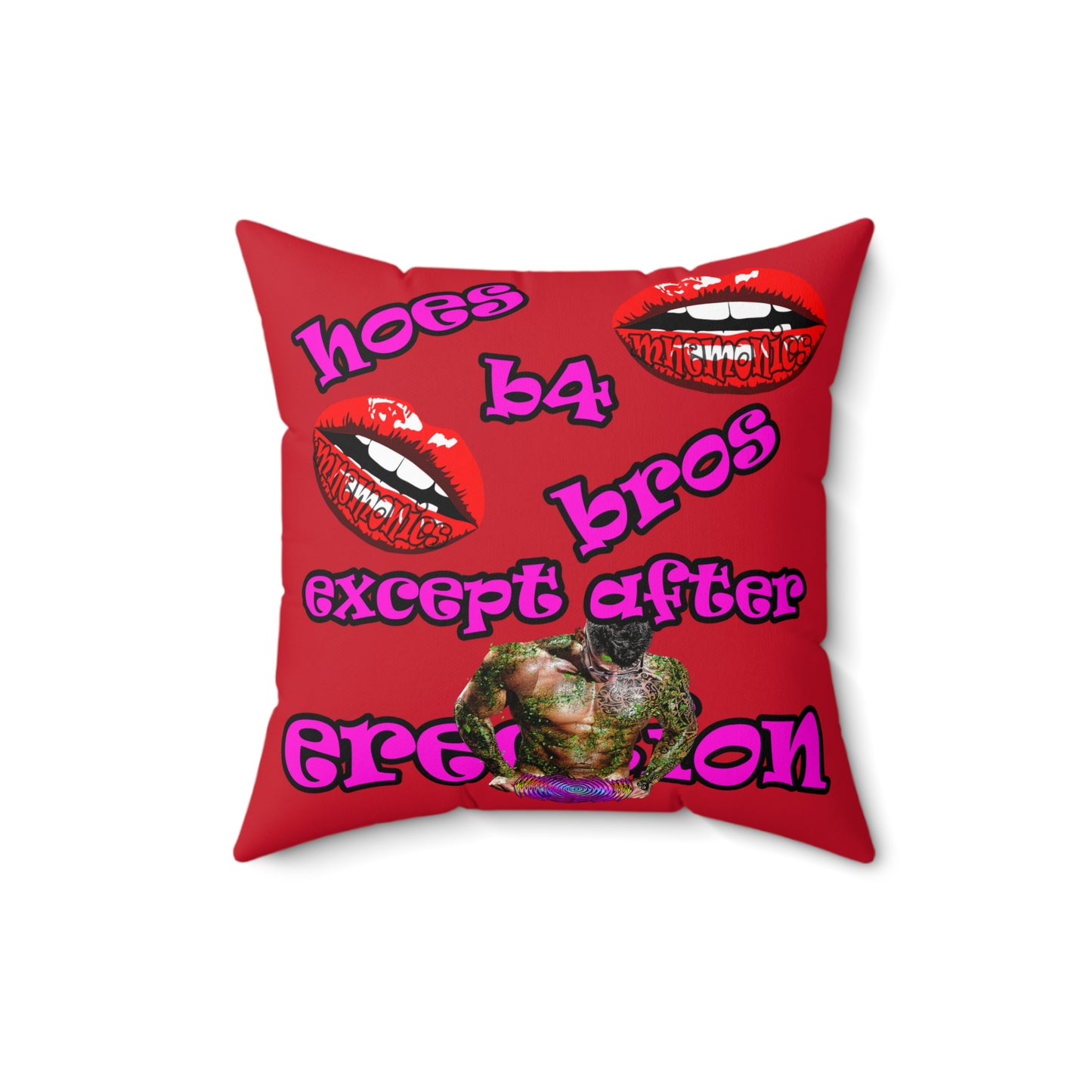 hoes b4 bros - Spun Polyester Square Pillow - (dark red)