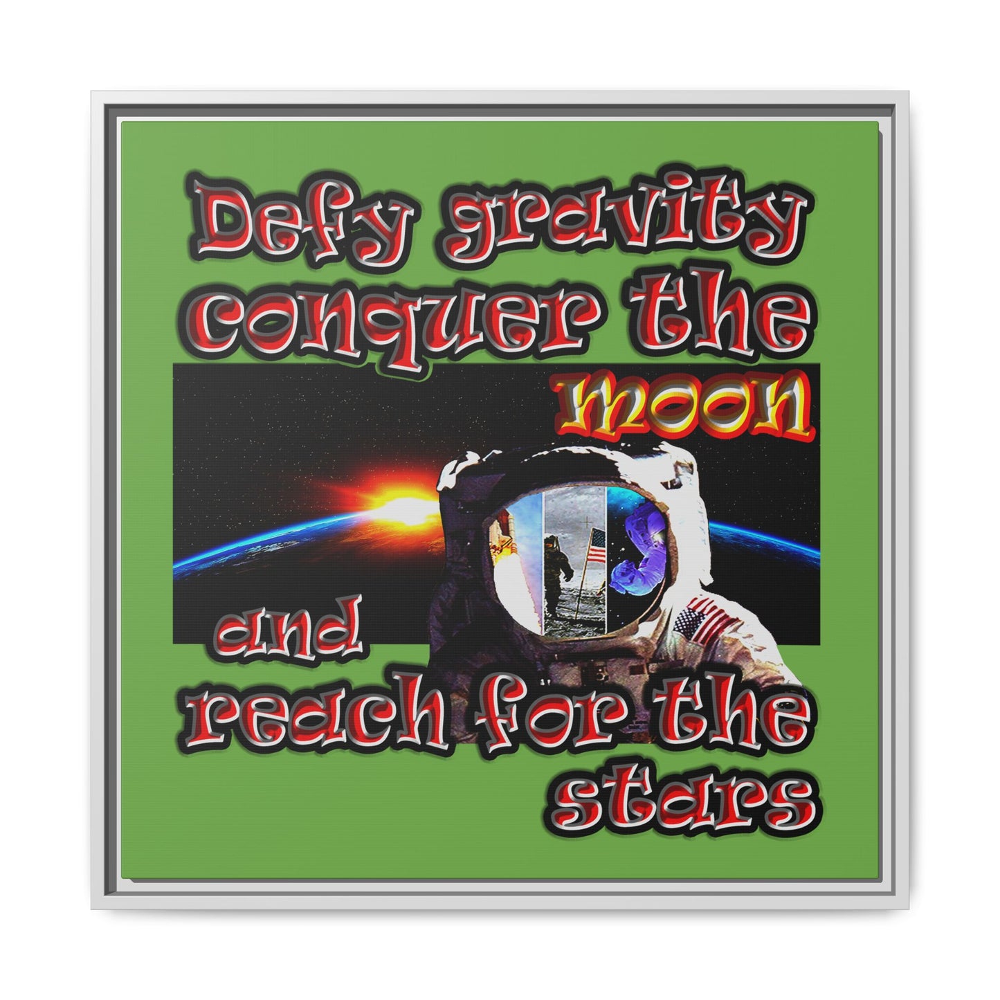 defy conquer reach - framed canvas art (green)
