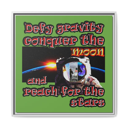 defy conquer reach - framed canvas art (green)