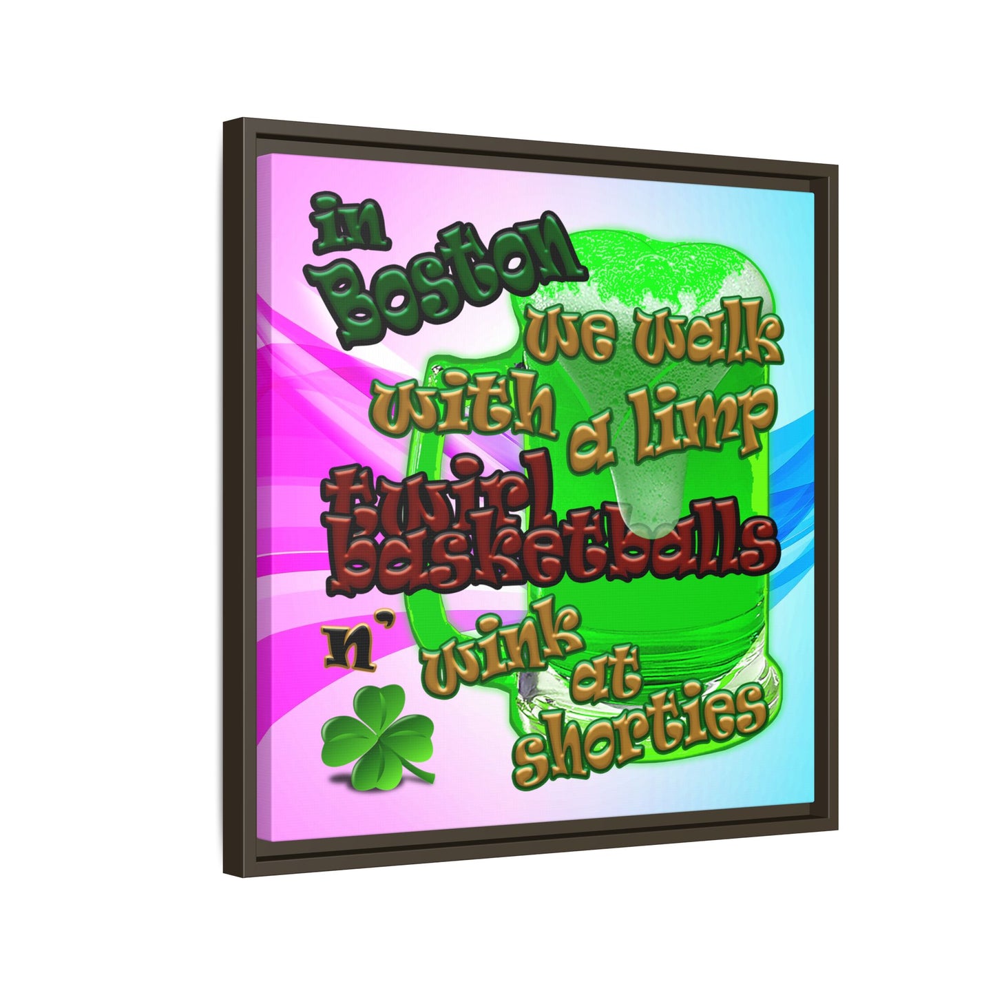 celtics logo - framed canvas art (light blue-pink wave)