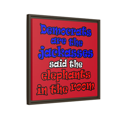 donkeys and elephants - framed canvas art (dark red)