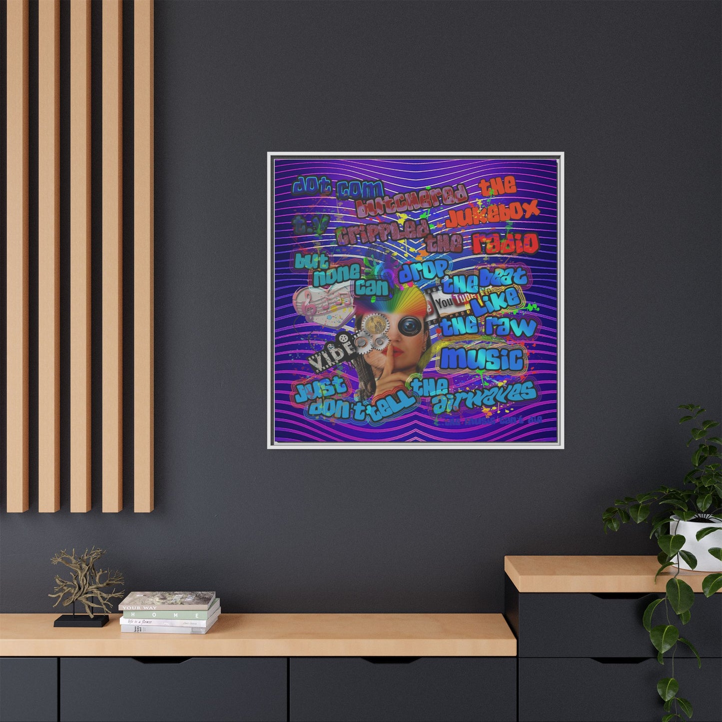 drop the beat - framed canvas art (purple wave)
