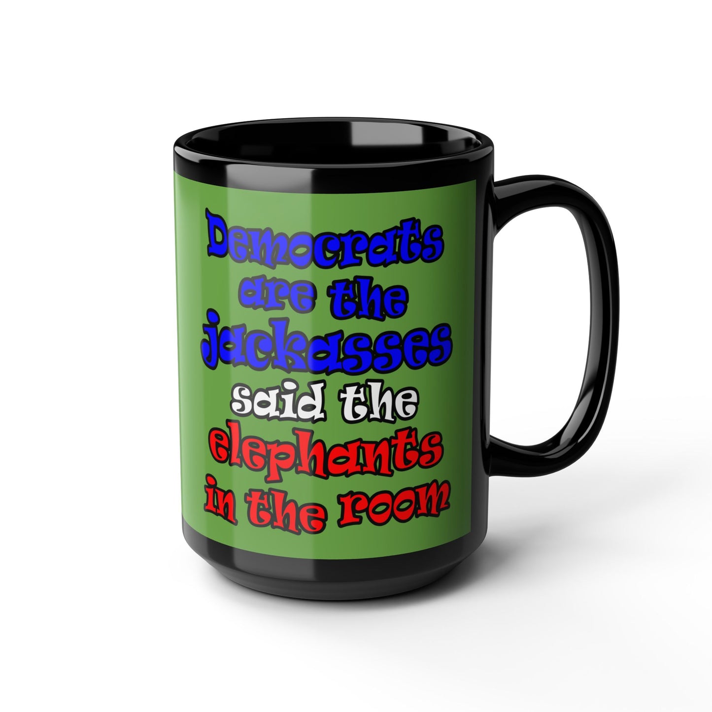 donkeys and elephants - Black Mug (green)