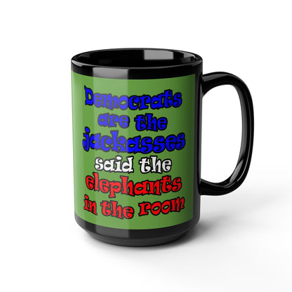 donkeys and elephants - Black Mug (green)
