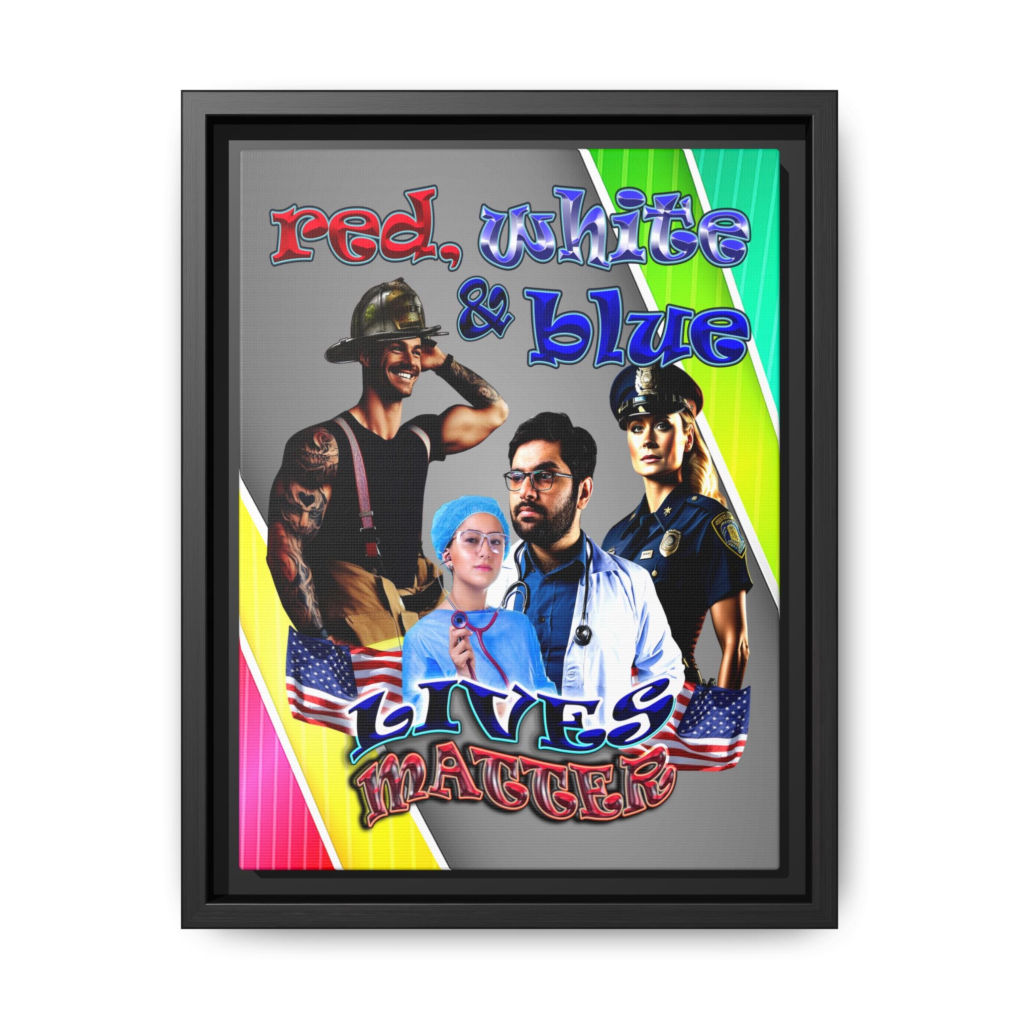 rw&b lives matter - framed canvas art (rainbow split)
