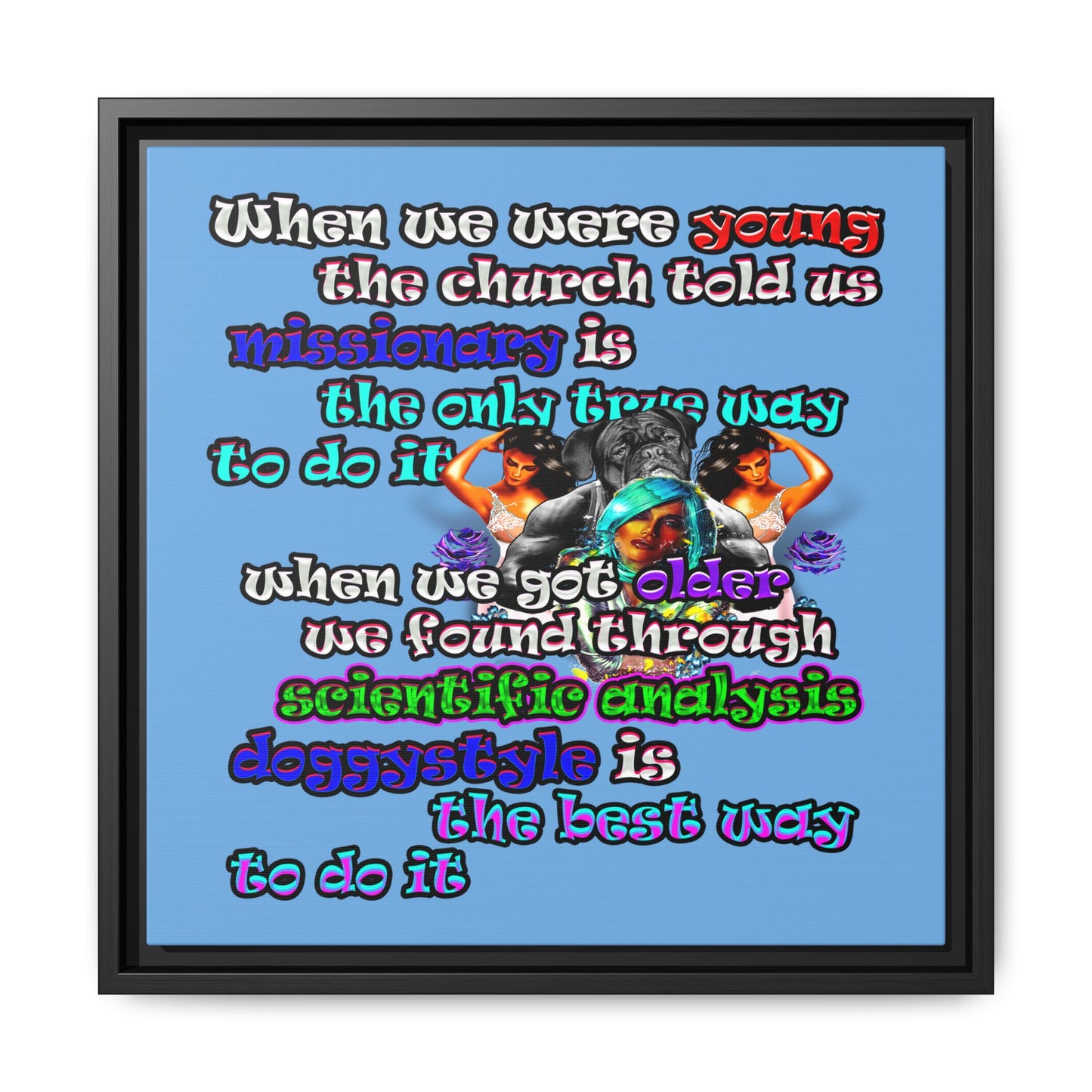 doggystyle - framed canvas art (light blue)