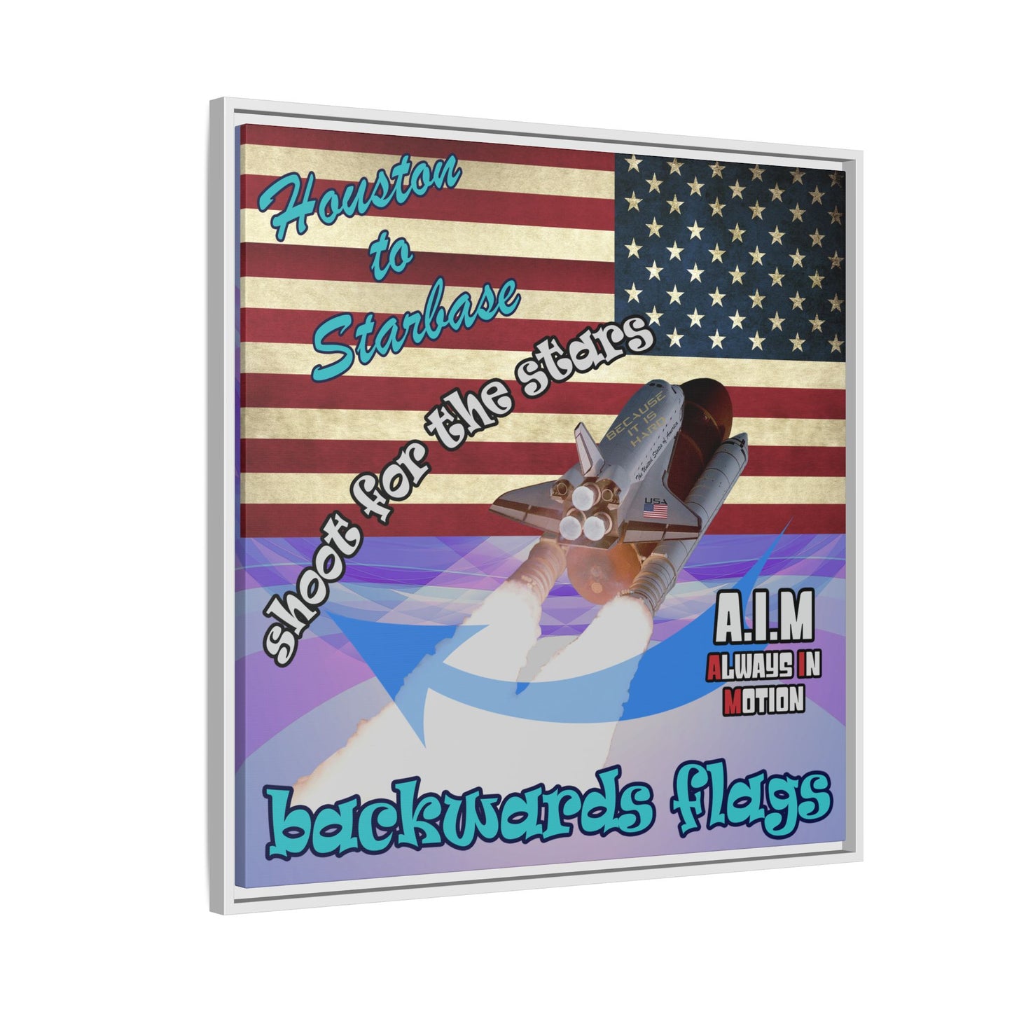 shoot for the stars - framed canvas art (light blue-pink wave)