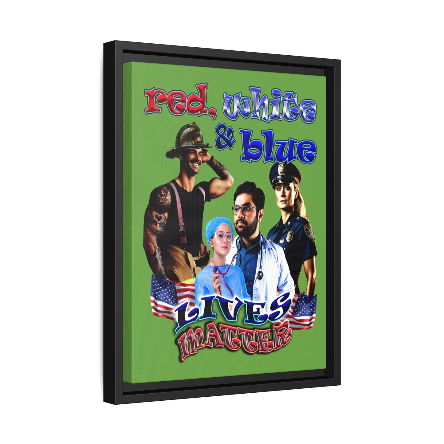 rw&b lives matter - framed canvas art (green)