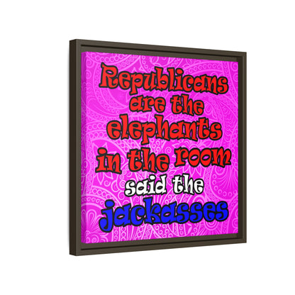 donkeys and elephants - framed canvas art (pink swirl)