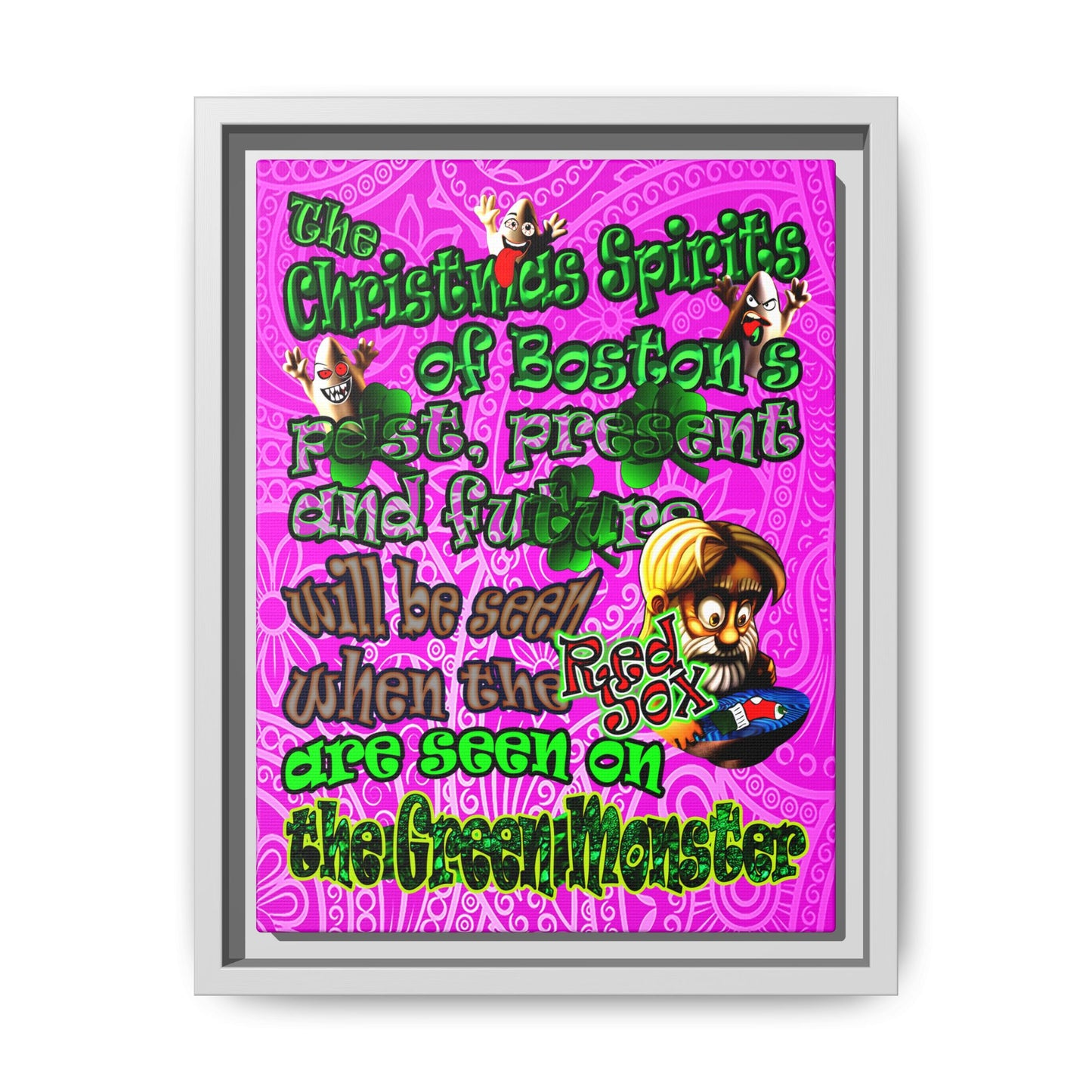 christmas spirits of boston - framed canvas art (pink swirl)