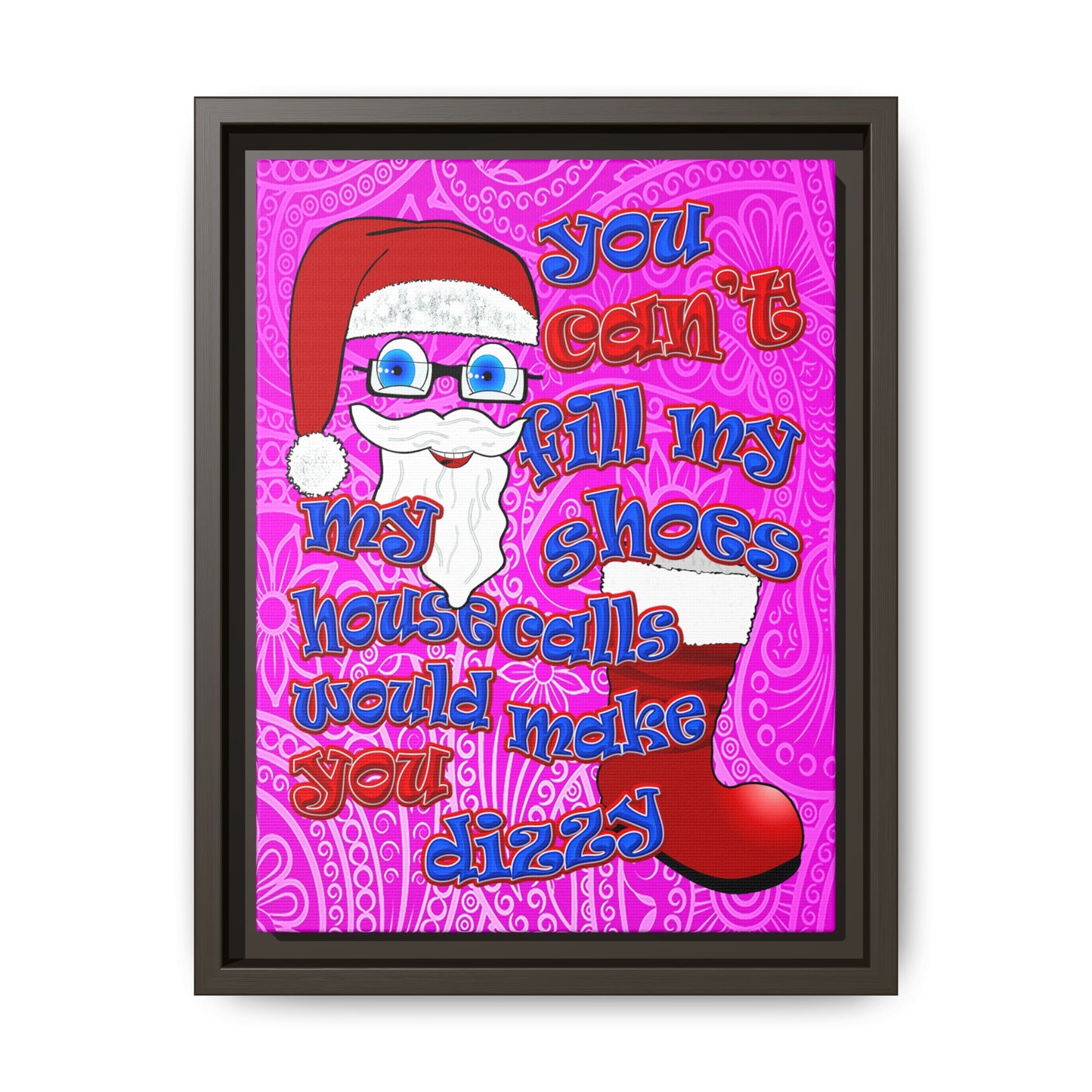 santa's shoes - framed canvas art (pink swirl)