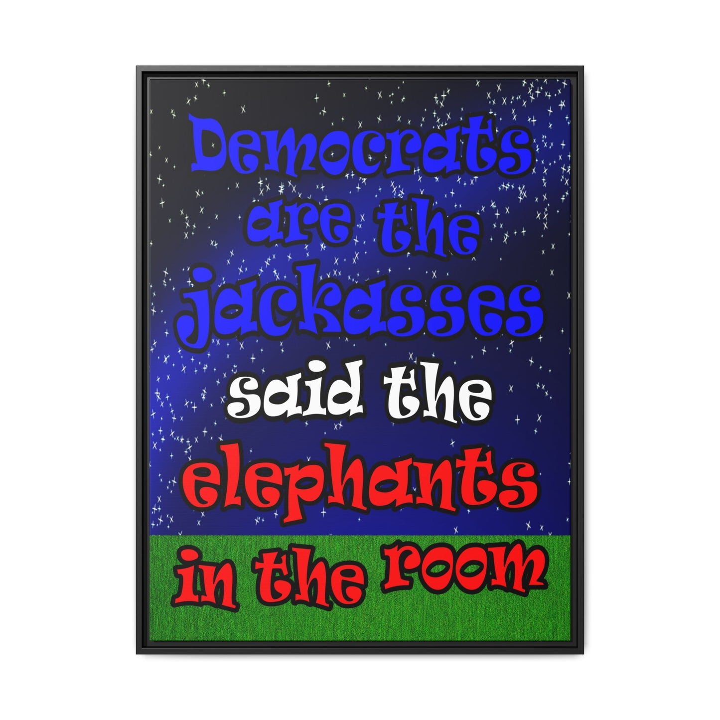 donkeys and elephants - framed canvas art ('snoops' background)