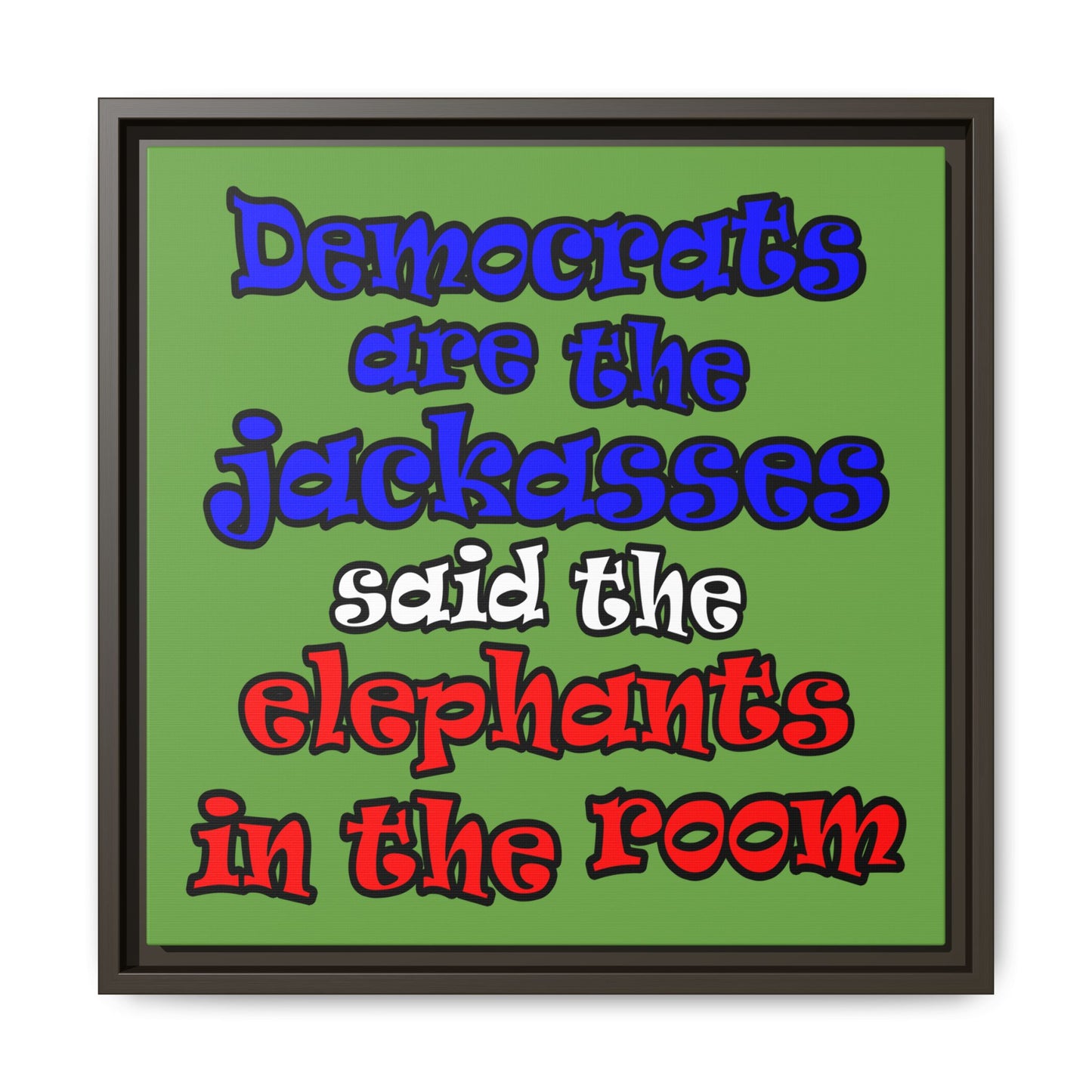 donkeys and elephants - framed canvas art (green)