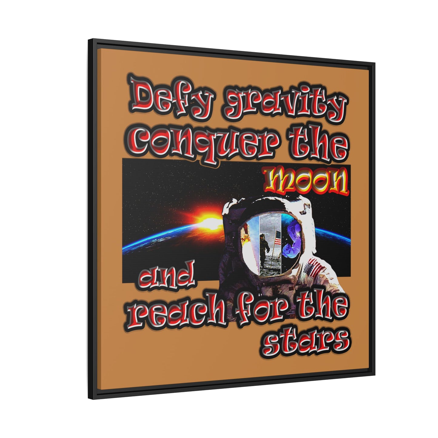 defy conquer reach - framed canvas art (light brown)