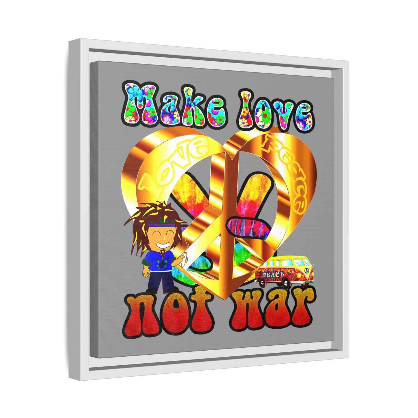 love peace - framed canvas art (grey)