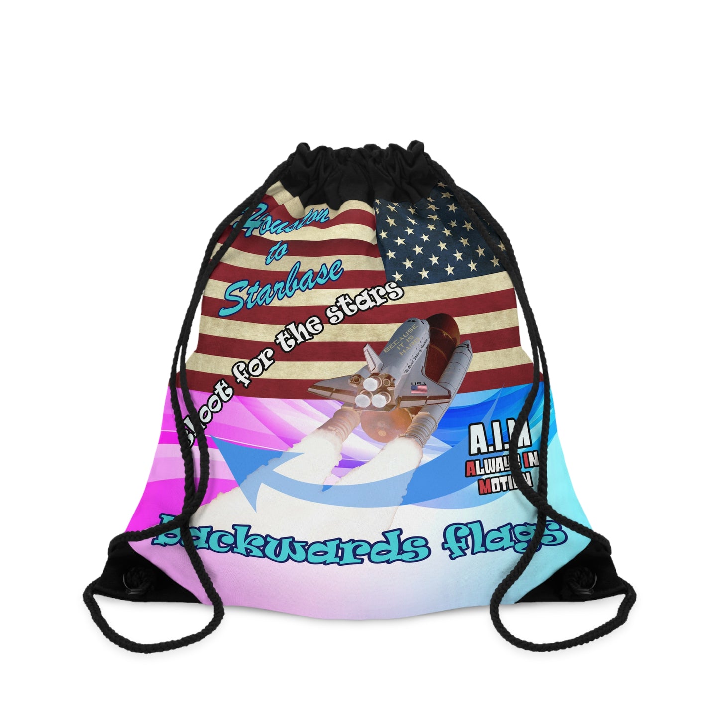 shoot for the stars - Drawstring Bag (light blue-pink wave)