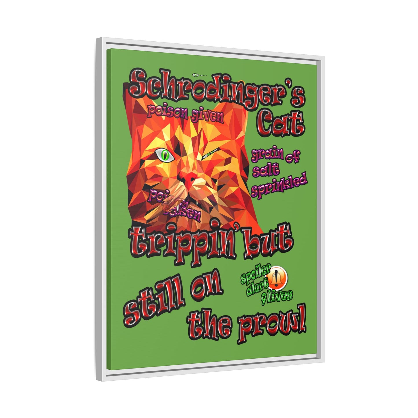 schrodinger's cat - framed canvas art (green)
