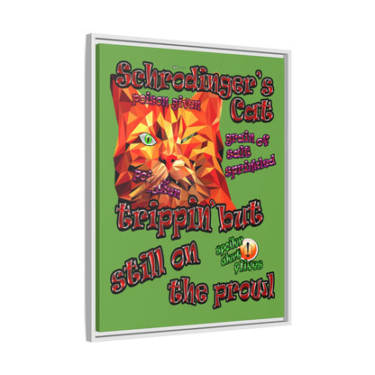schrodinger's cat - framed canvas art (green)