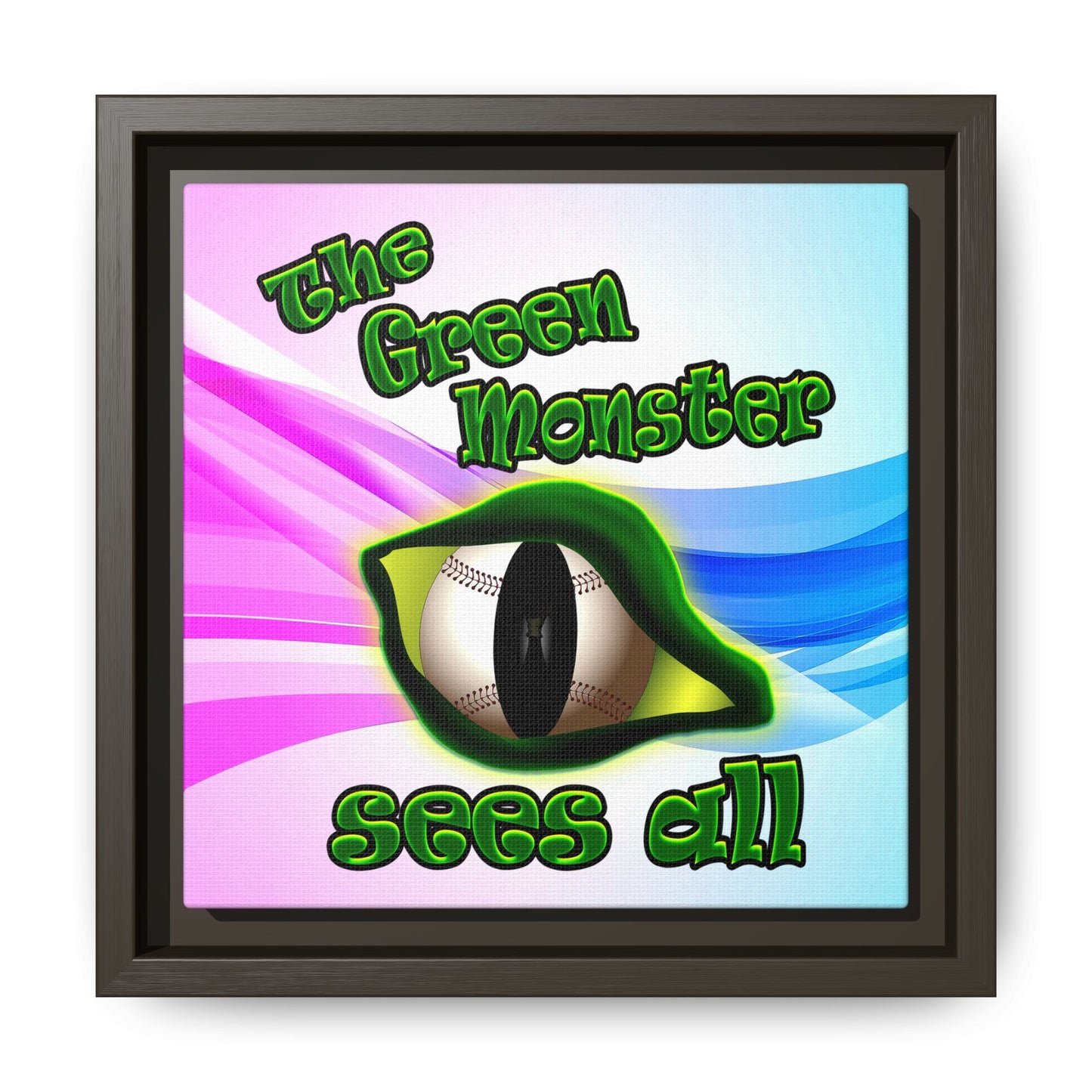 green monster - framed canvas art (light blue-pink wave)