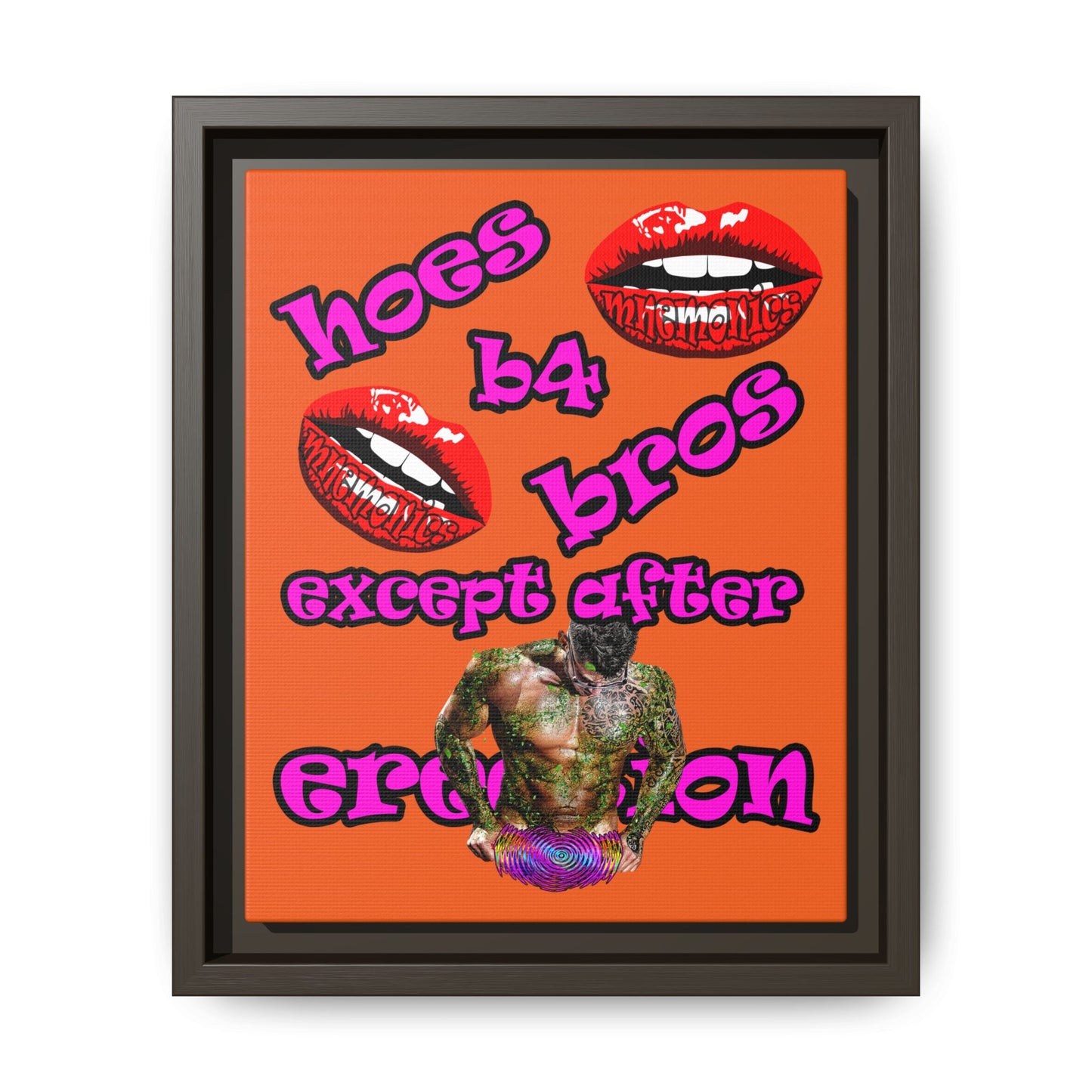 hoes b4 bros - framed canvas art (orange)