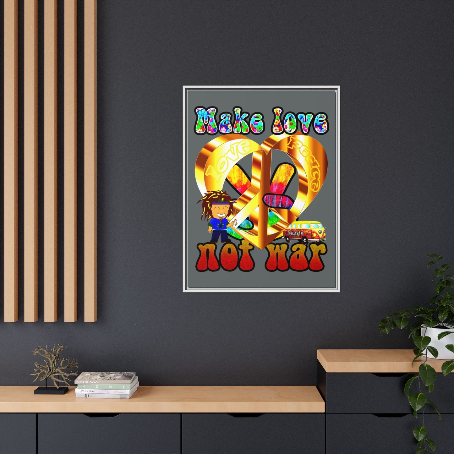 love peace - framed canvas art (dark grey)