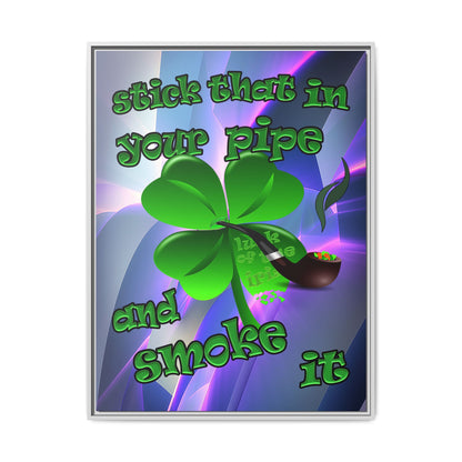 stick that in your pipe and smoke it - framed canvas art (grey-pink wave)