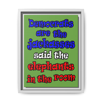 donkeys and elephants - framed canvas art (green)