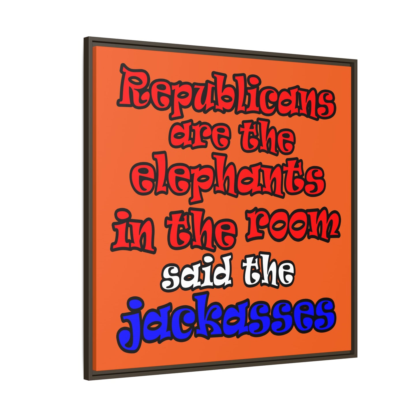 donkeys and elephants - framed canvas art (orange)