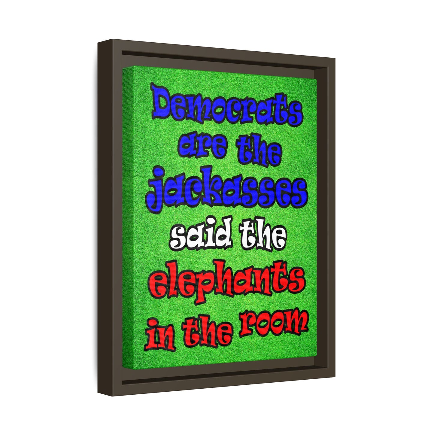 donkeys and elephants - framed canvas art (green turf)