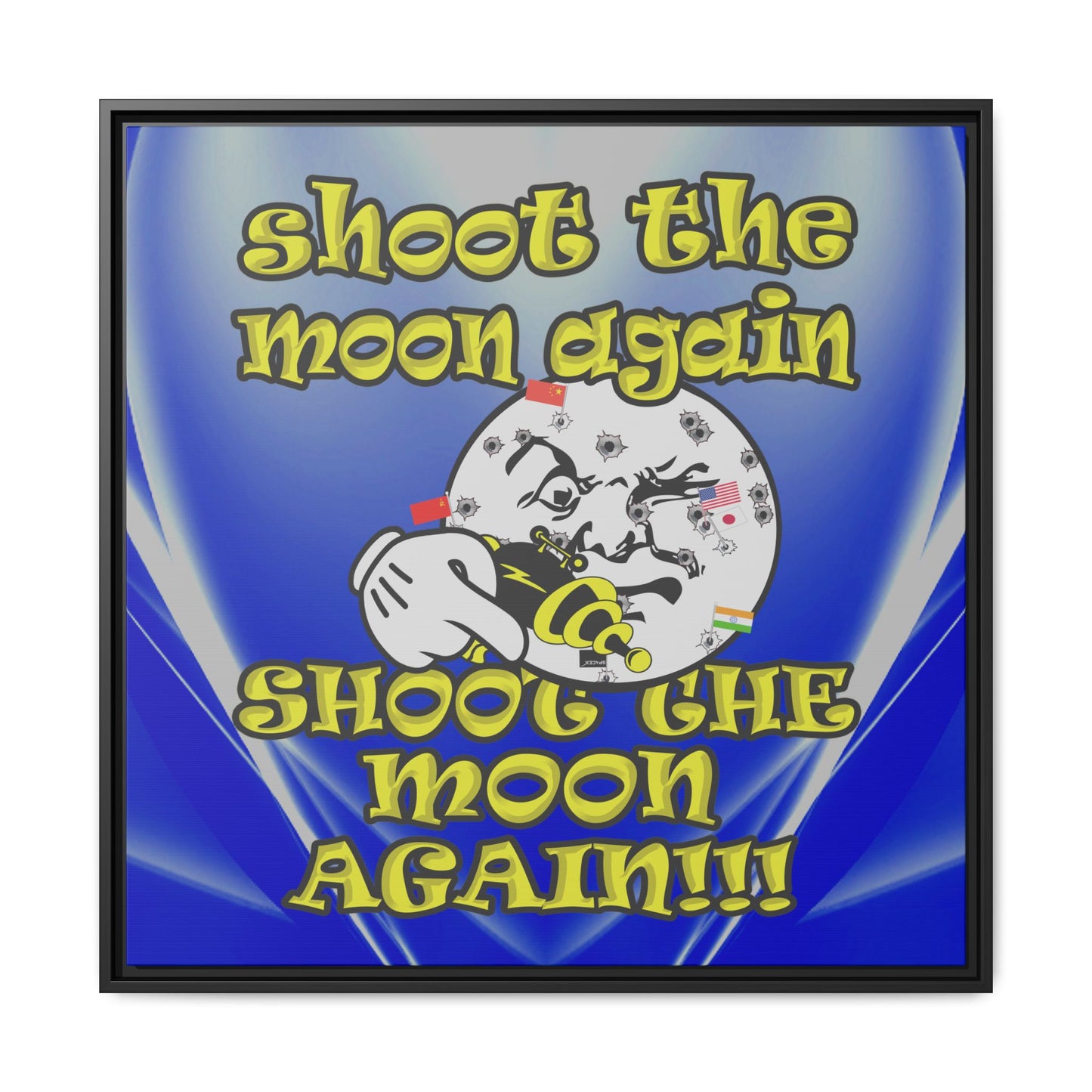 shoot the moon again - framed canvas art (blue-white wave)
