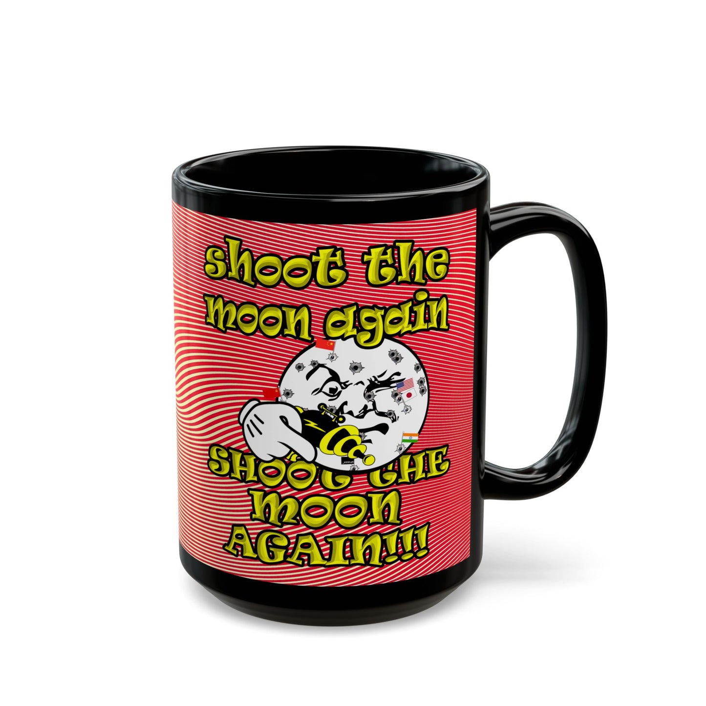 shoot the moon again - Black Mug (yellow-orange wave)