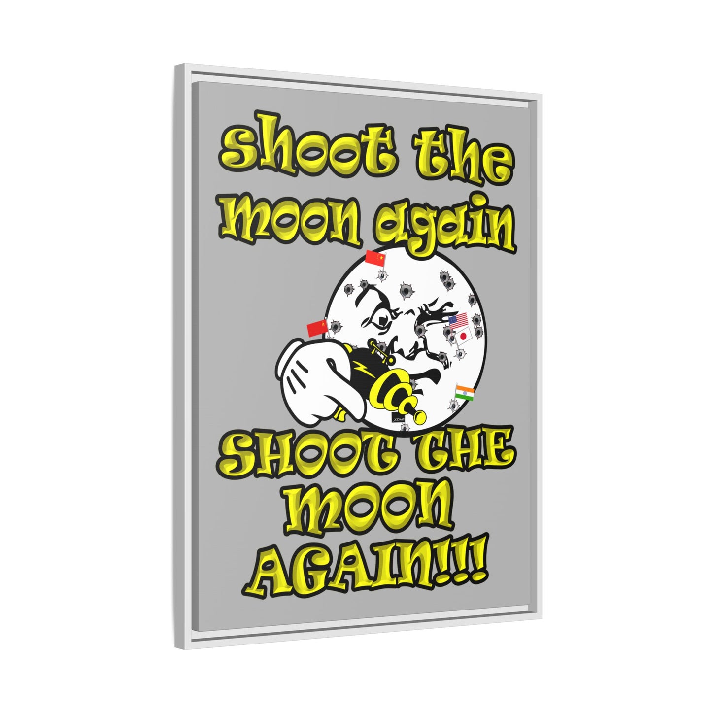 shoot the moon again - framed canvas art (light grey)