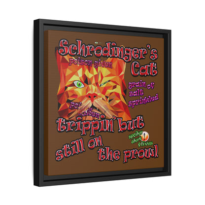 schrodinger's cat - framed canvas art (brown)