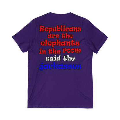 donkeys and elephants - Unisex Jersey Short Sleeve V-Neck Tee