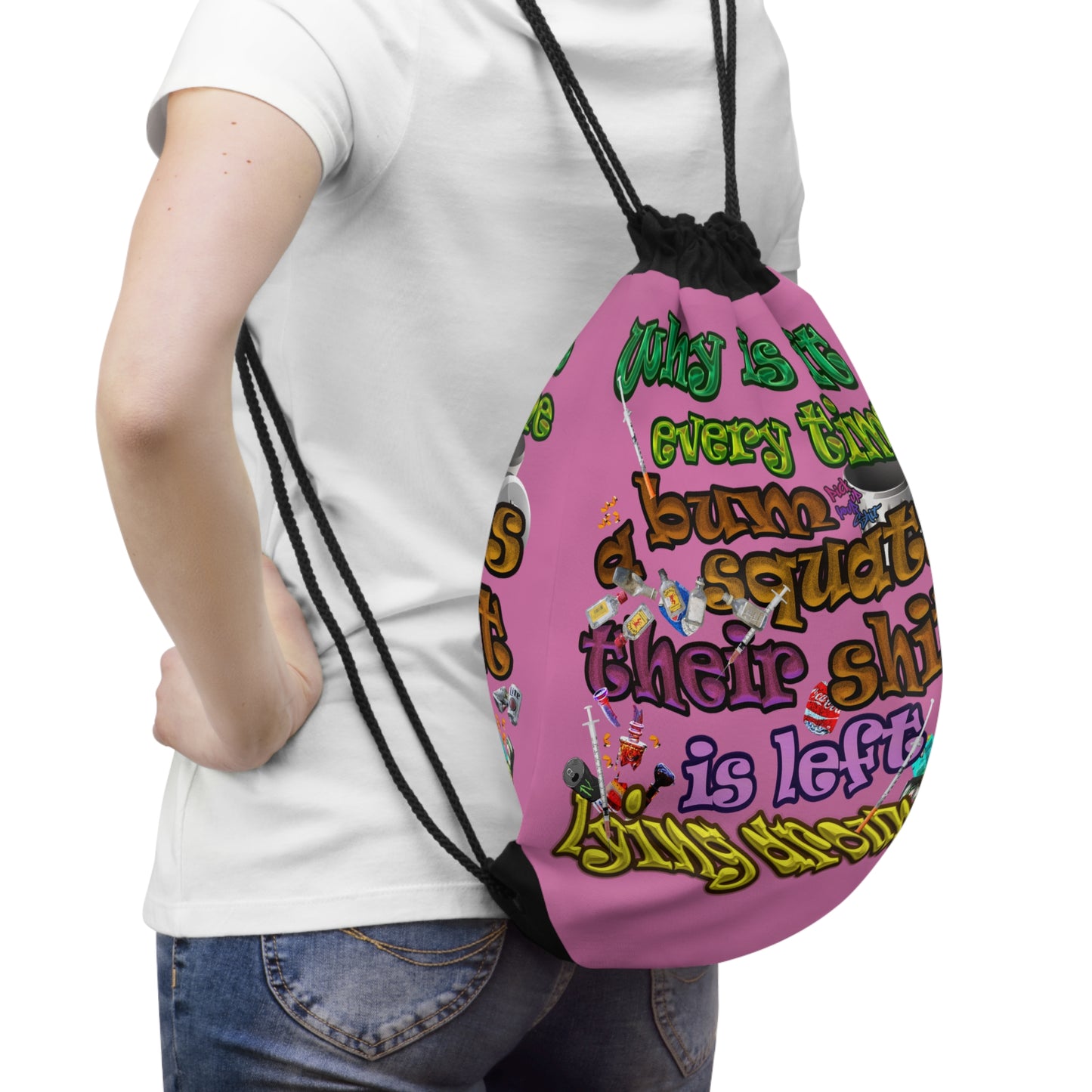 the bum's shit - Drawstring Bag (light pink)