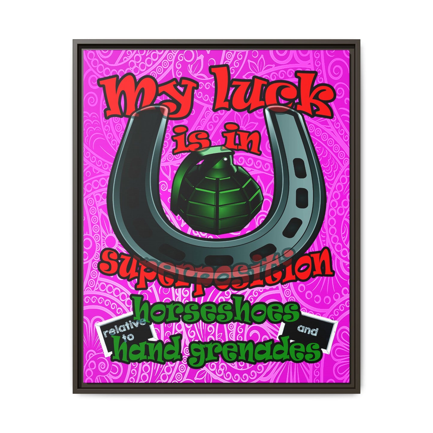 my luck - framed canvas art (pink swirl)