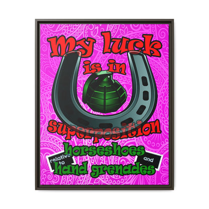 my luck - framed canvas art (pink swirl)