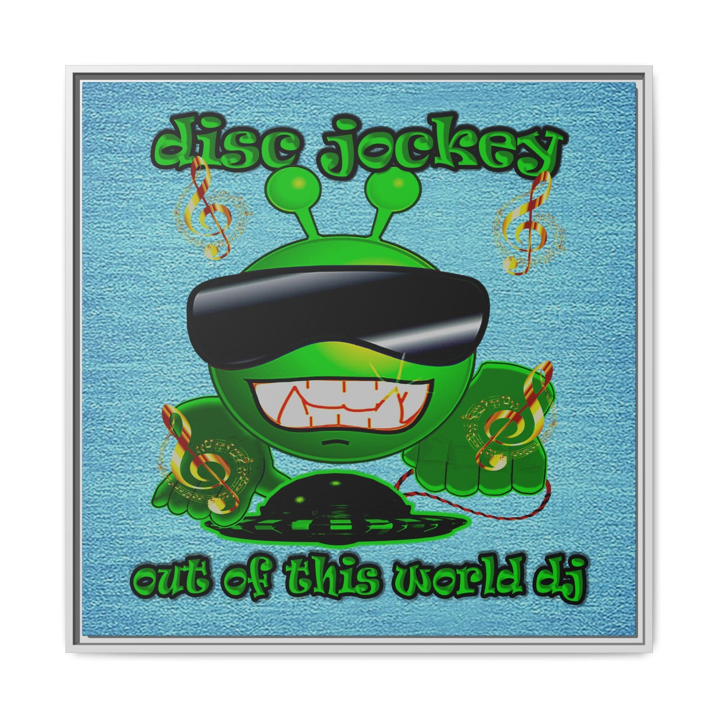 disc jockey - framed canvas art (faded blue)