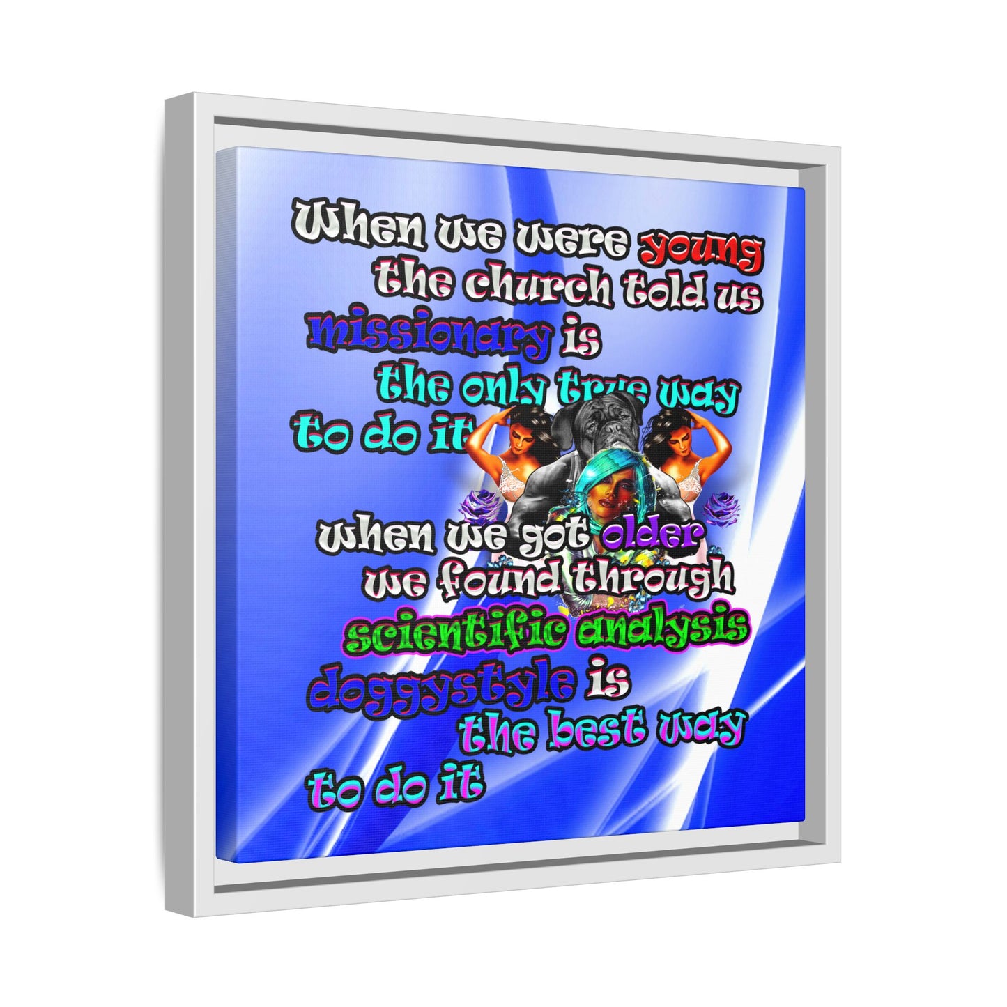 doggystyle - framed canvas art (blue-white wave)