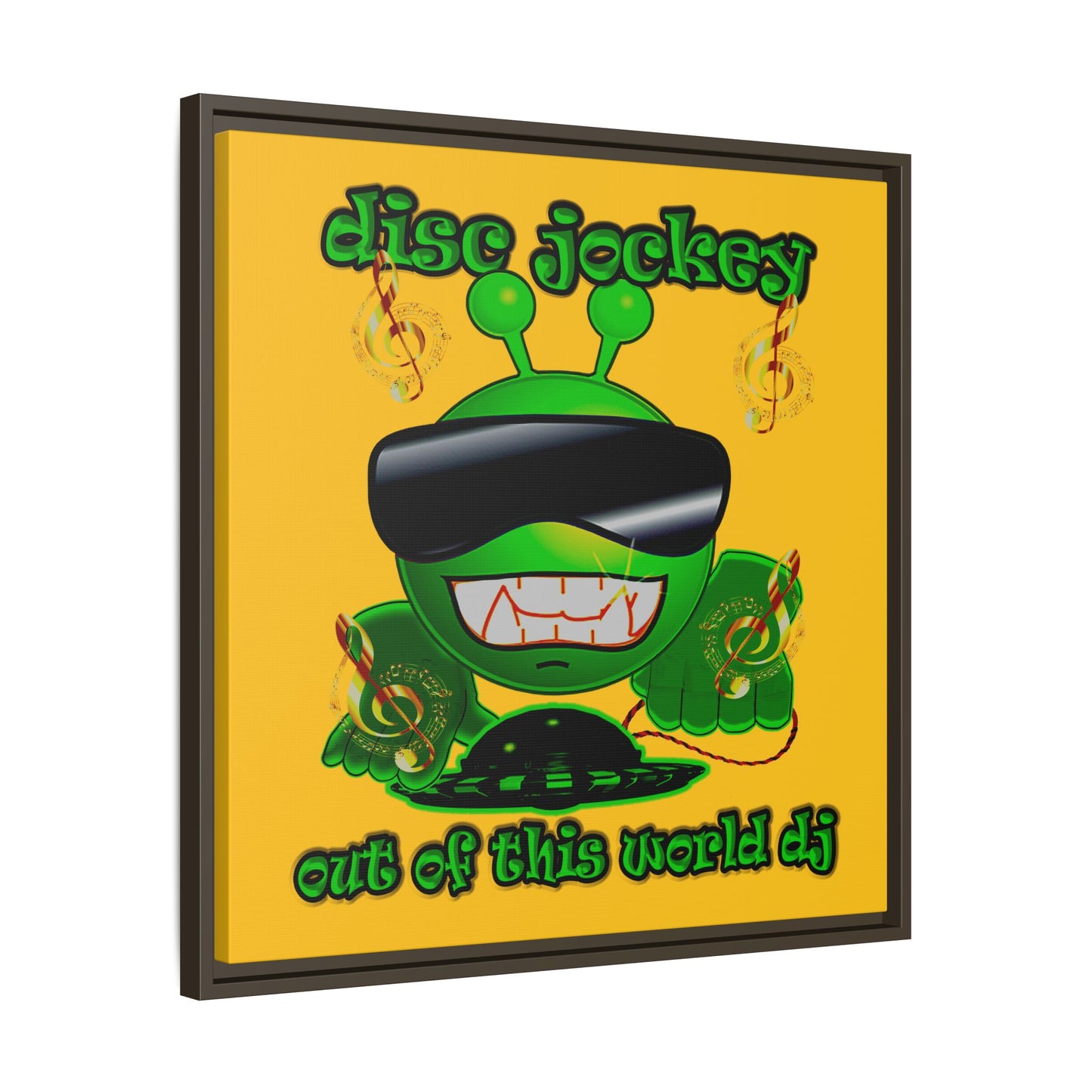 disc jockey - framed canvas art (yellow)