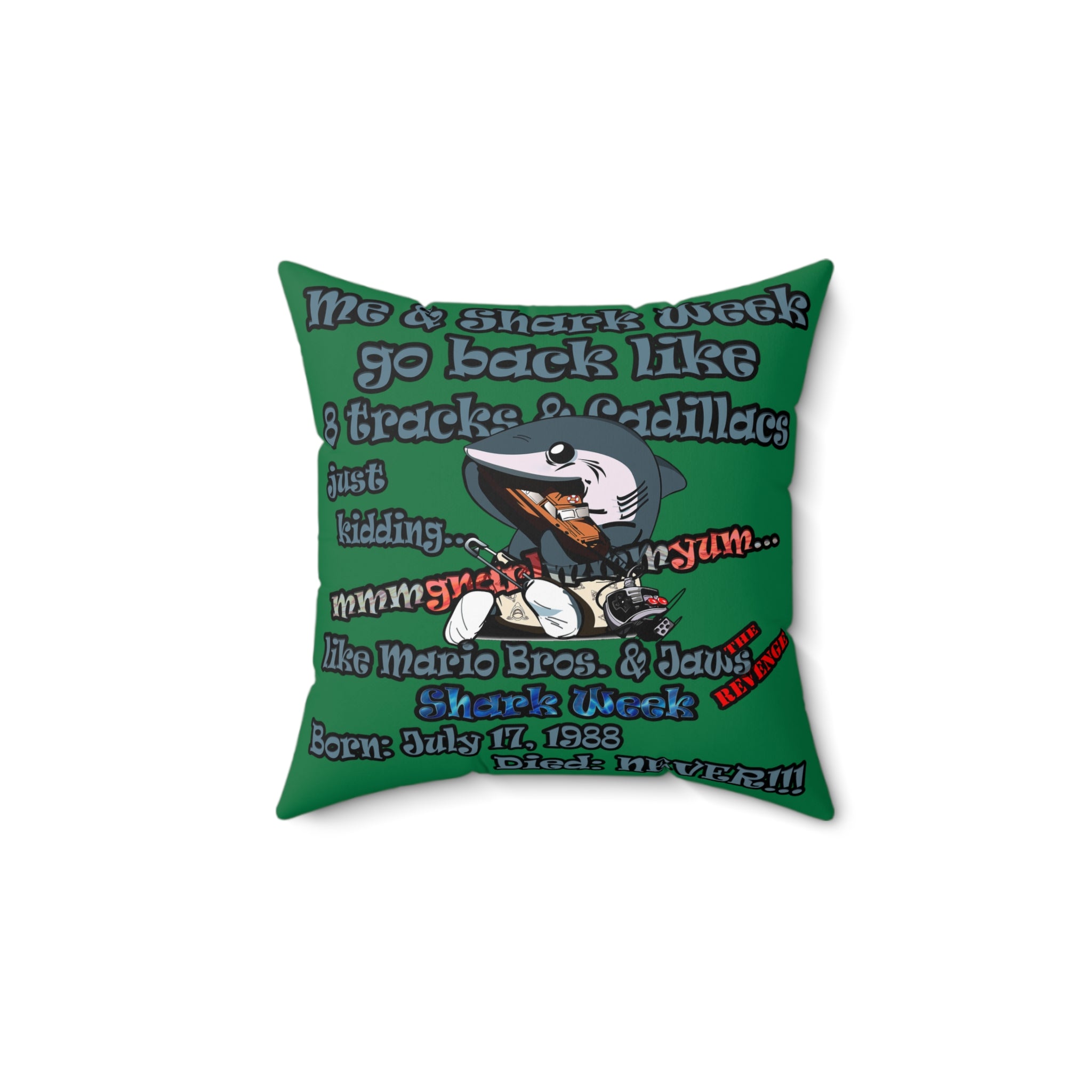 shark week - Faux Suede Square Pillow - (dark green)