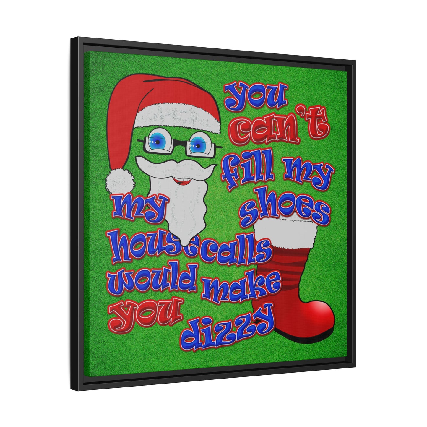santa's shoes - framed canvas art (green turf)