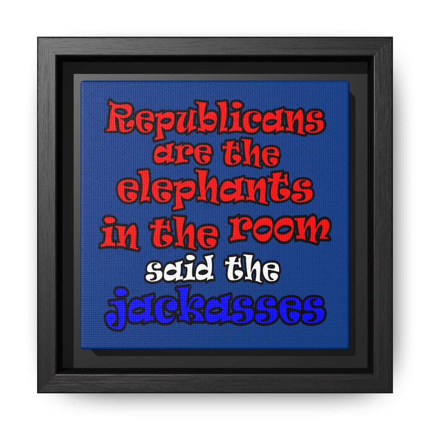 donkeys and elephants - framed canvas art (dark blue)